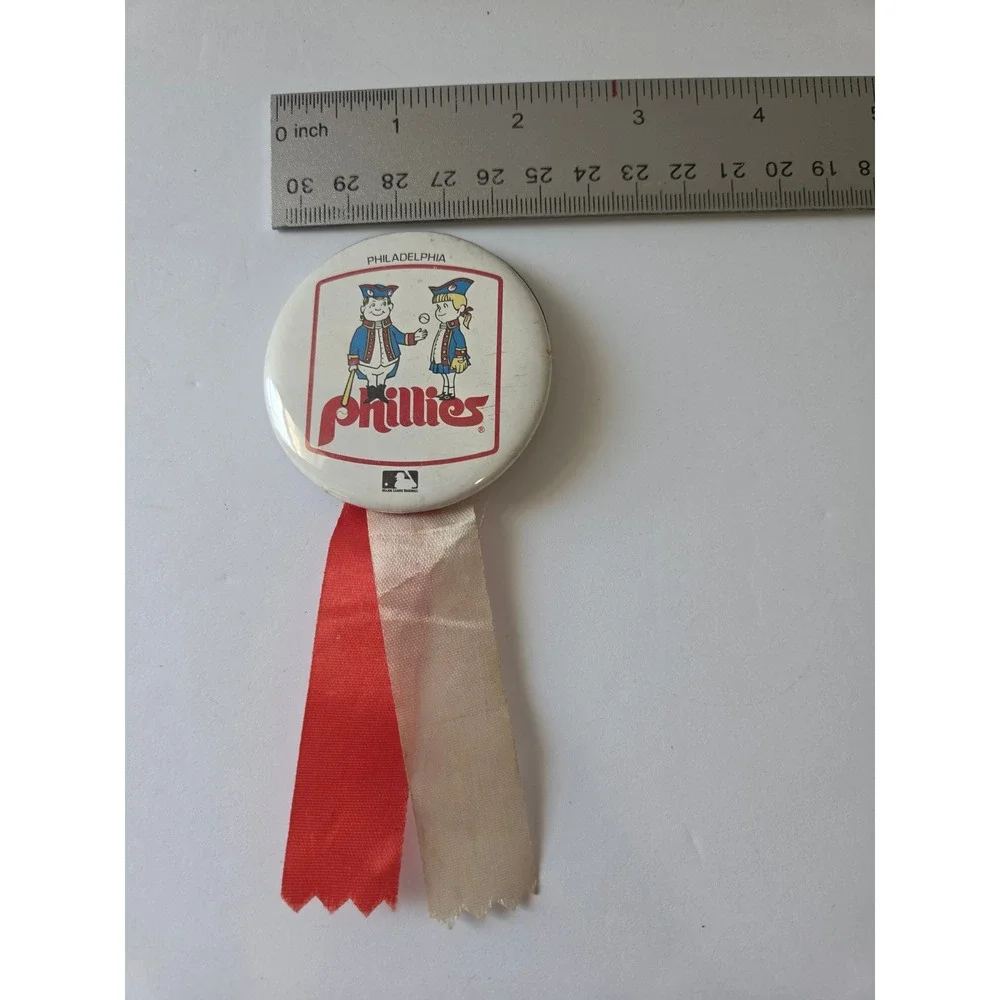 Vintage Philadelphia Phillies Phil and Phyllis Mascot Pinback Button with Ribbon